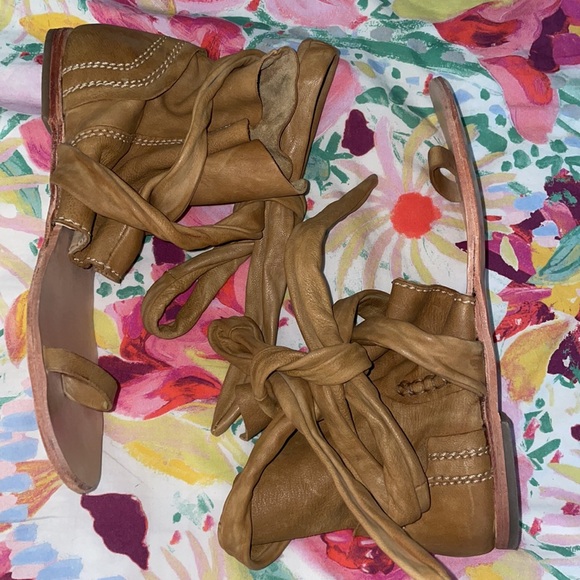 Free People Delaney brown leather wrap boot sandals size 38/8 - Picture 7 of 7